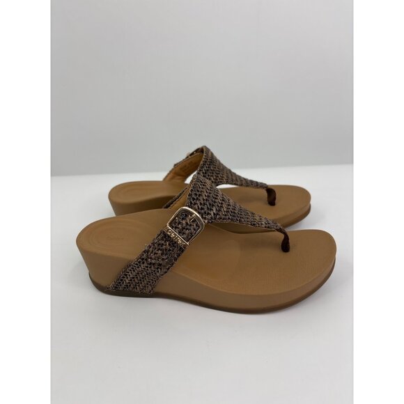 Aetrex Kate Orthotic Arch Support Thong Wedge Sandal Woven Brown EU 38 US 7.5-8 - Picture 4 of 8